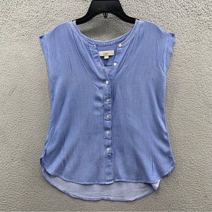 Ann Taylor Loft Top Blouse Women’s XSP Blue Chambray Button Up Front Sleeveless